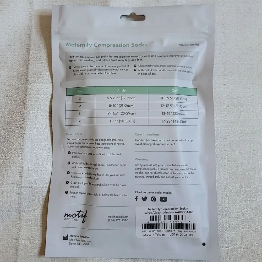 Motif Medical White Maternity Compression Socks 20-30mm Mercury Size Medium